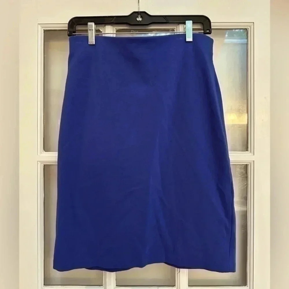 Philosophy Classic Chic Blue Pencil Skirt Career Gold Exposes Zipper Size 6 S